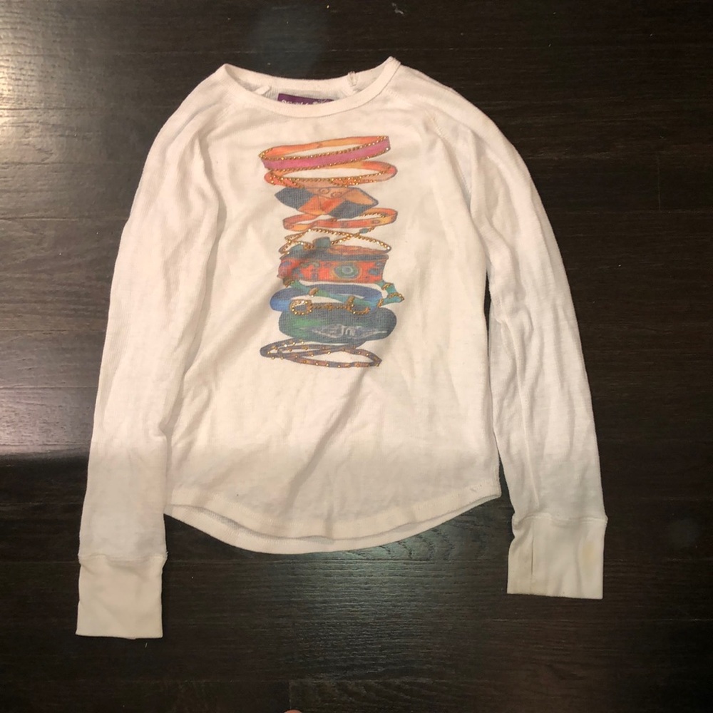 Sparkle White Thermal Long sleeve with bracelet design w/gold studs girl size 12